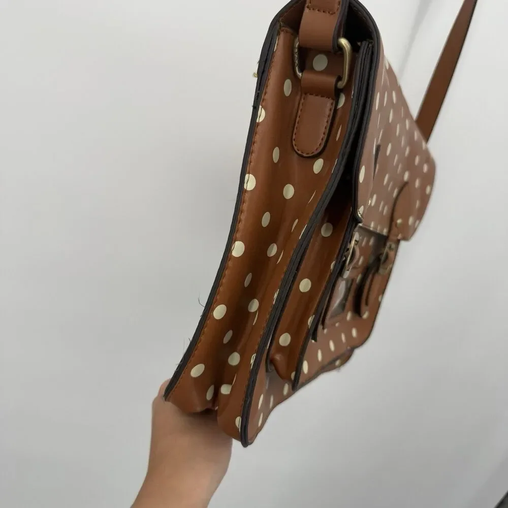LYDC London Tan & White Polka Dot Satchel Bag Crossbody Vintage